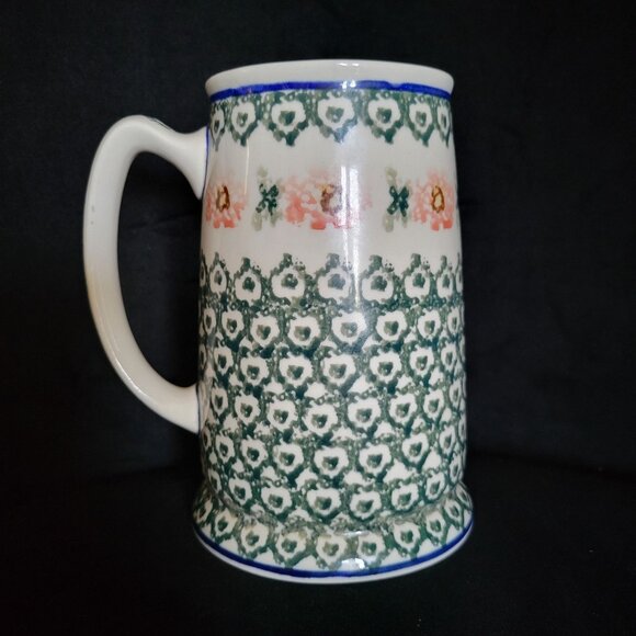 Ceramika Artystyczna Polish Pottery Beer Mug, Rose Pattern - Picture 1 of 8